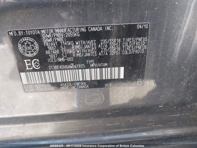 Auction sale of the 2010 Toyota Rav4, vin: 2T3RF4DV6AW047825, lot number: 40088420