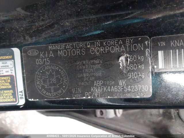Aukcja sprzedaży 2015 Kia Forte, vin: KNAFK4A63F5423730, numer aukcji: 40088423