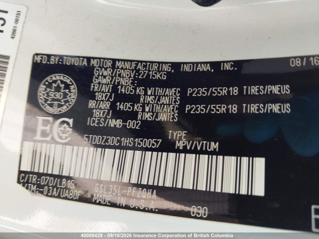 Продаж на аукціоні авто 2017 Toyota Sienna Xle 7 Passenger, vin: 5TDDZ3DC1HS150057, номер лоту: 40088429