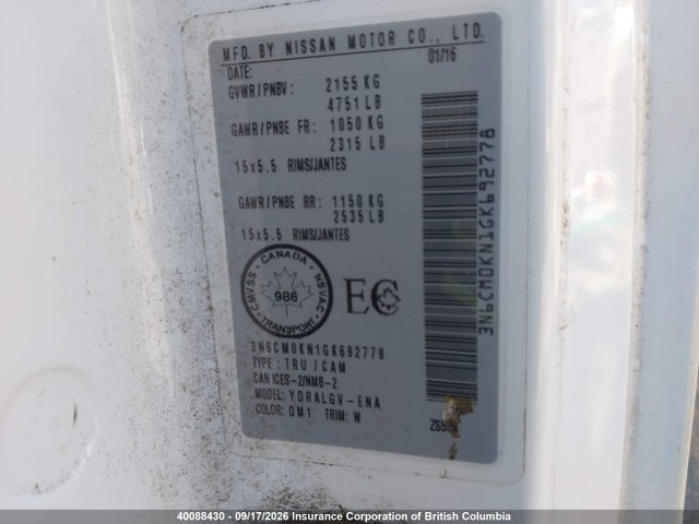 3N6CM0KN1GK692778 Nissan Nv200 2.5s/2.5sv