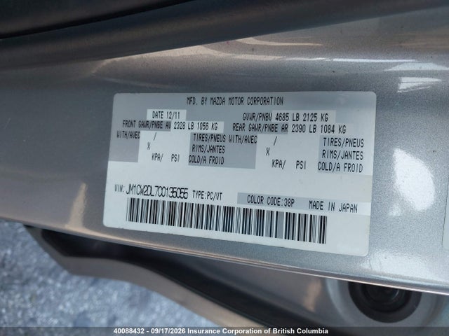 Продаж на аукціоні авто 2012 Mazda 5, vin: JM1CW2DL7C0135055, номер лоту: 40088432