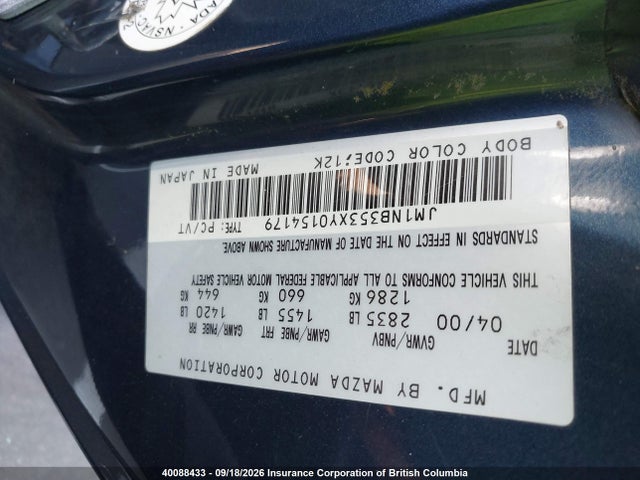 40088433 :رقم المزاد ، JM1NB353XY0154179 vin ، 2000 Mazda Mx-5 Miata Ls مزاد بيع