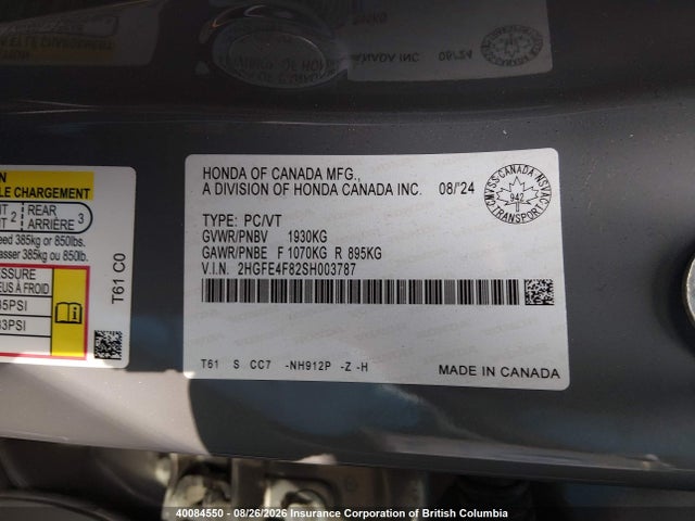 2HGFE4F82SH003787 Honda Civic Sport/sport Touring