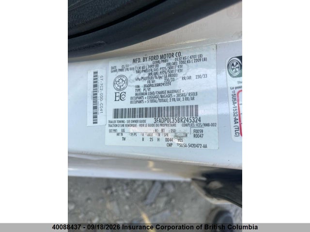 2011 Ford Fusion Hybrid მანქანა იყიდება აუქციონზე, vin: 3FADP0L35BR245324, აუქციონის ნომერი: 40088437