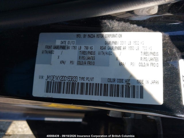 Aukcja sprzedaży 2013 Mazda Mazda2, vin: JM1DE1KY2D0163833, numer aukcji: 40088439