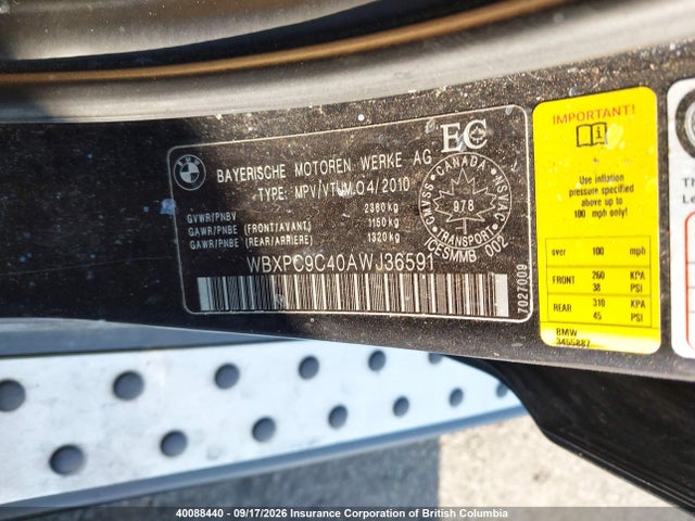 Aukcja sprzedaży 2010 Bmw X3, vin: WBXPC9C40AWJ36591, numer aukcji: 40088440