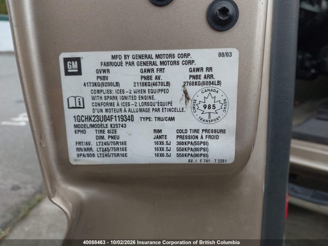 Aukcja sprzedaży 2004 Chevrolet Silverado K2500 Heavy Duty, vin: 1GCHK23U04F119340, numer aukcji: 40088463