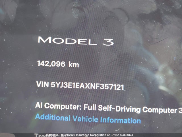 Tesla MODEL 3 2022 5YJ3E1EAXNF357121 Image 16