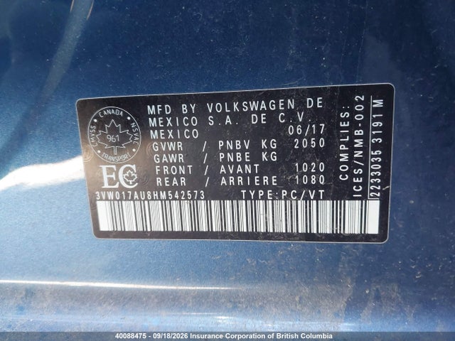 3VW017AU8HM542573 Volkswagen Golf