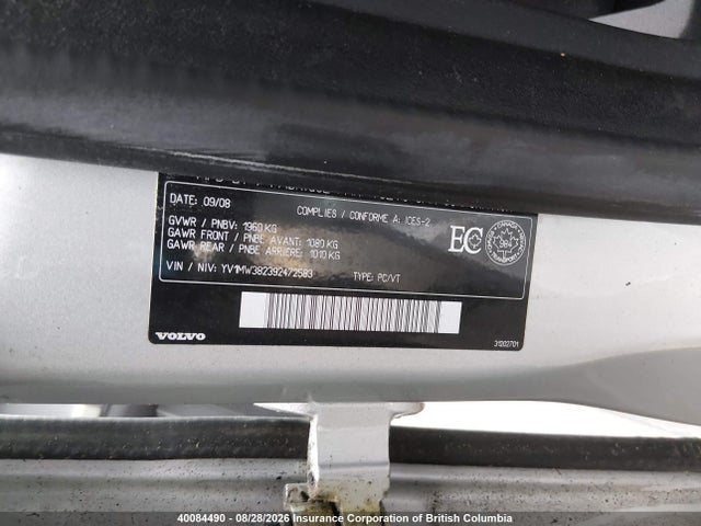 40084490 :رقم المزاد ، YV1MW382392472583 vin ، 2009 Volvo V50 2.4i مزاد بيع