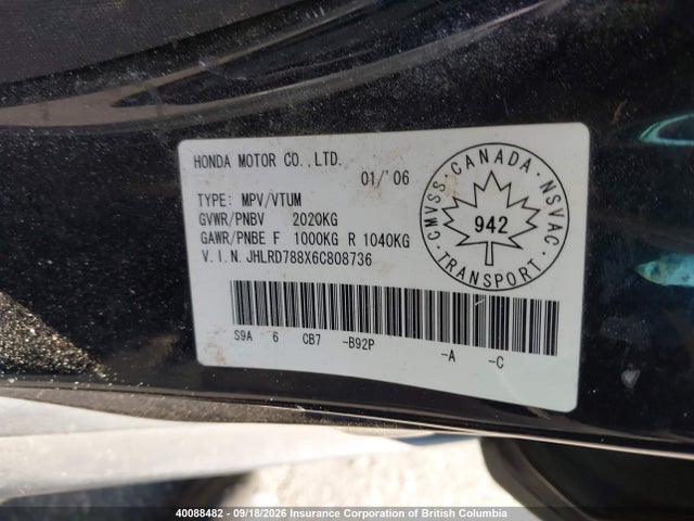 Aukcja sprzedaży 2006 Honda Cr-v, vin: JHLRD788X6C808736, numer aukcji: 40088482