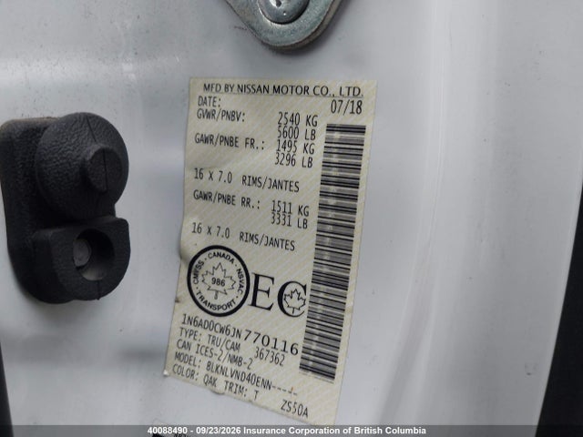 Продаж на аукціоні авто 2018 Nissan Frontier Sv/pro-4x, vin: 1N6AD0CW6JN770116, номер лоту: 40088490