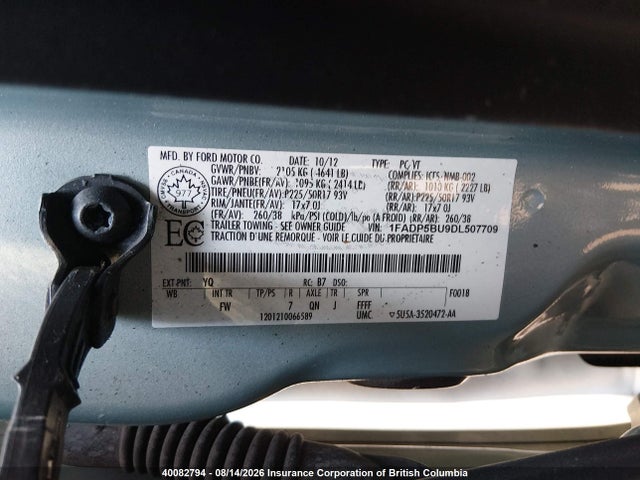 40082794 :رقم المزاد ، 1FADP5BU9DL507709 vin ، 2013 Ford C-max Sel مزاد بيع
