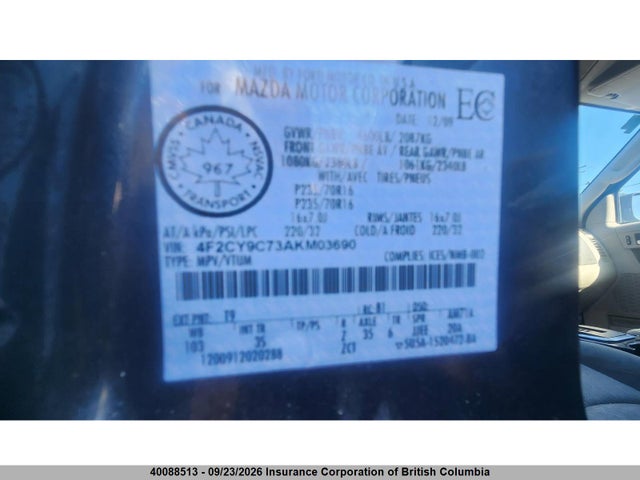 40088513 :رقم المزاد ، 4F2CY9C73AKM03690 vin ، 2010 Mazda Tribute I مزاد بيع
