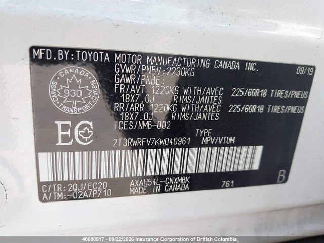 Toyota RAV4 2019 2T3RWRFV7KW040961 Image 9