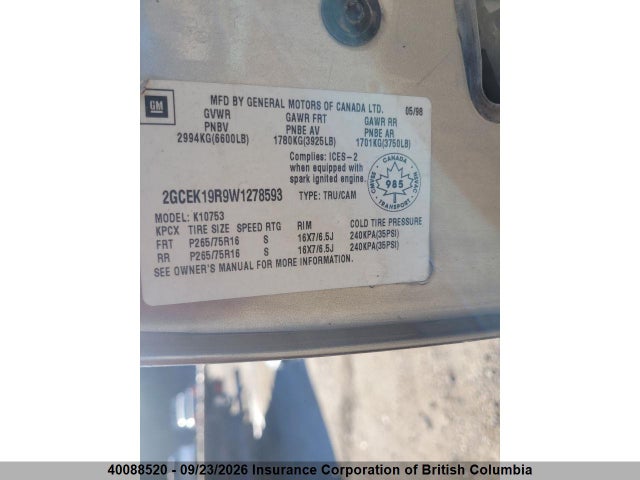 Продаж на аукціоні авто 1998 Chevrolet Sierra, vin: 2GCEK19R9W1278593, номер лоту: 40088520