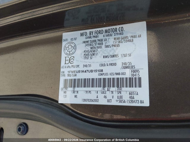 Aukcja sprzedaży 2007 Ford Explorer Sport Trac Xlt, vin: 1FMEU51K47UB15108, numer aukcji: 40085943