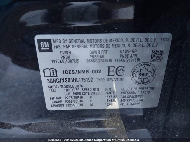 Chevrolet Trax 2017 3GNCJNSB3HL175192 Image 9