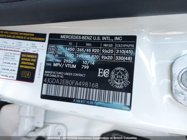 Mercedes-Benz Ml 350 Bluetec 4matic 2015 4JGDA2EB0FA498168 Image 9