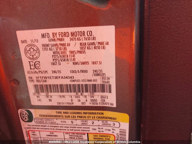 Ford F150 2014 1FTFW1ET3EFA34343 Image 9