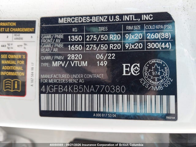 Aukcja sprzedaży 2022 Mercedes-benz Gle 350 4matic, vin: 4JGFB4KB5NA770380, numer aukcji: 40088569
