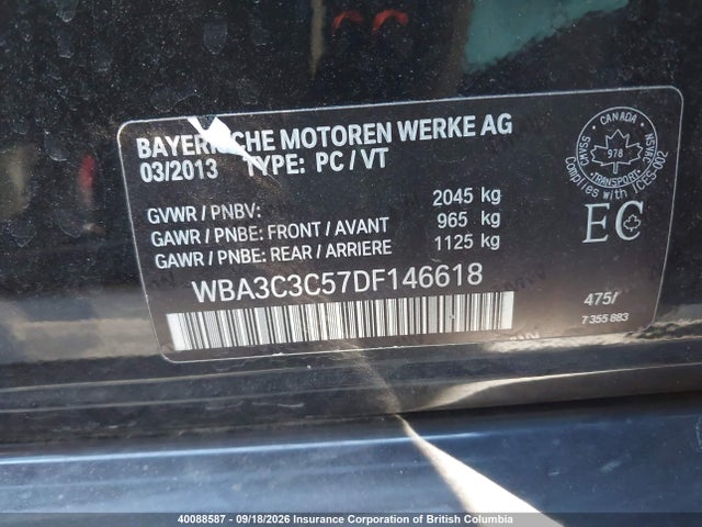 2013 Bmw 320i მანქანა იყიდება აუქციონზე, vin: WBA3C3C57DF146618, აუქციონის ნომერი: 40088587