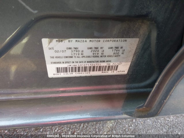 Auction sale of the 2007 Mazda 3 I, vin: JM1BK32F071724751, lot number: 40082342