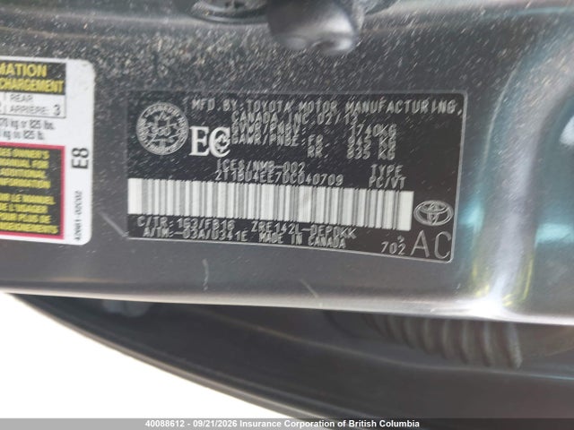 40088612 :رقم المزاد ، 2T1BU4EE7DC040709 vin ، 2013 Toyota Corolla S/le مزاد بيع