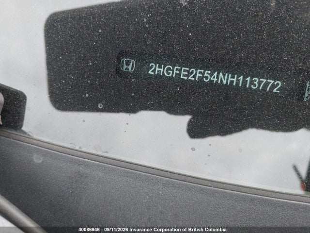 2HGFE2F54NH113772 Honda Civic Sport