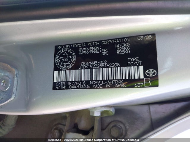 Продаж на аукціоні авто 2008 Toyota Yaris, vin: JTDKT923285192208, номер лоту: 40088648