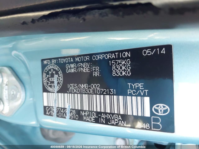 Toyota Prius 2014 JTDKDTB30E1072131 Image 9