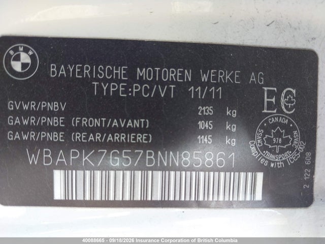 Aukcja sprzedaży 2011 Bmw 328i, vin: WBAPK7G57BNN85861, numer aukcji: 40088665