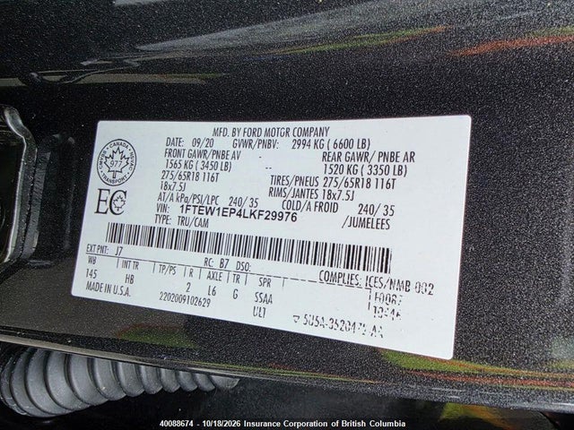 Продаж на аукціоні авто 2020 Ford F150, vin: 1FTEW1EP4LKF29976, номер лоту: 40088674