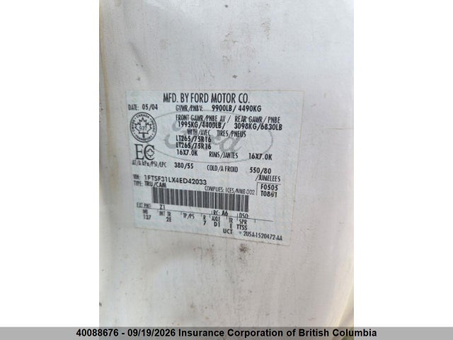 40088676 :رقم المزاد ، 1FTSF31LX4ED42033 vin ، 2004 Ford F350 مزاد بيع