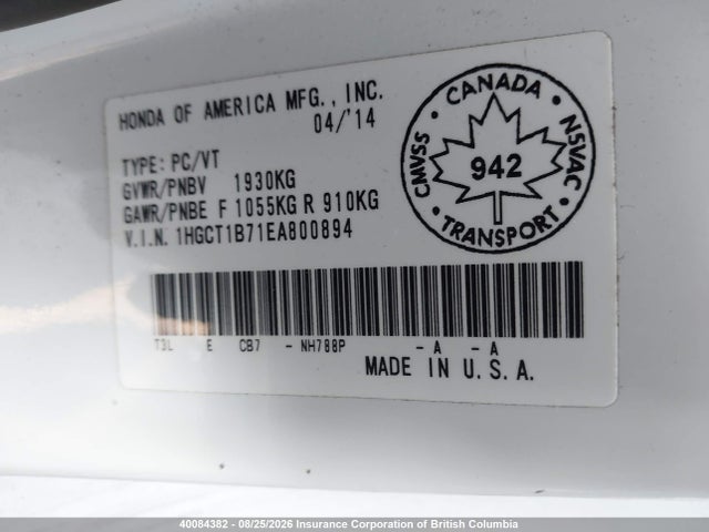 Honda ACCORD EX 2014 1HGCT1B71EA800894 Image 19