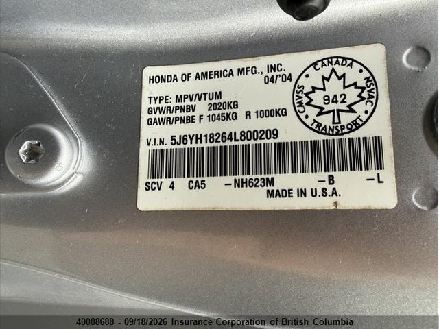 2004 Honda Element Dx მანქანა იყიდება აუქციონზე, vin: 5J6YH18264L800209, აუქციონის ნომერი: 40088688