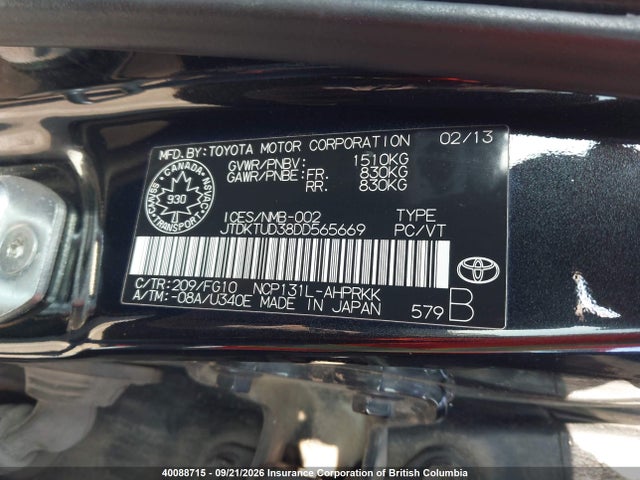 Aukcja sprzedaży 2013 Toyota Yaris, vin: JTDKTUD38DD565669, numer aukcji: 40088715