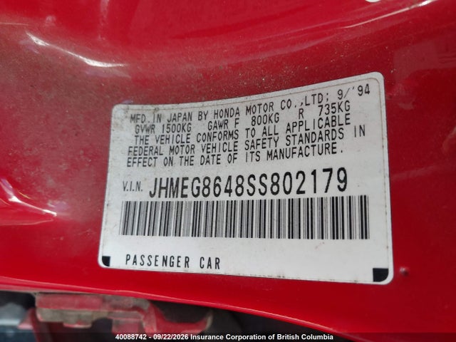 Продажа на аукционе авто 1995 Honda Civic, vin: JHMEG8648SS802179, номер лота: 40088742