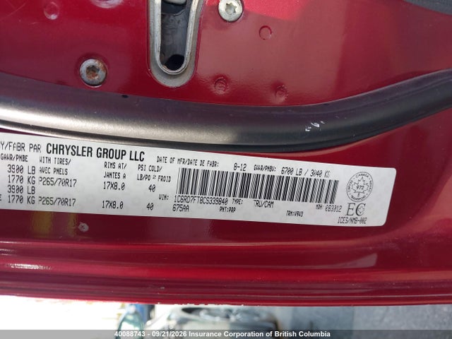 Продаж на аукціоні авто 2012 Dodge Ram 1500 St, vin: 1C6RD7FT8CS339840, номер лоту: 40088743