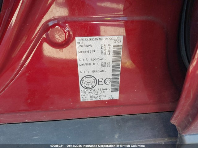 5N1AT2MV5LC719465 Nissan Rogue S/sl/sv