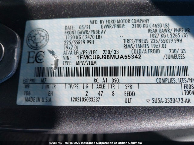 Ford Escape Titanium 2021 1FMCU9J98MUA55342 Image 9