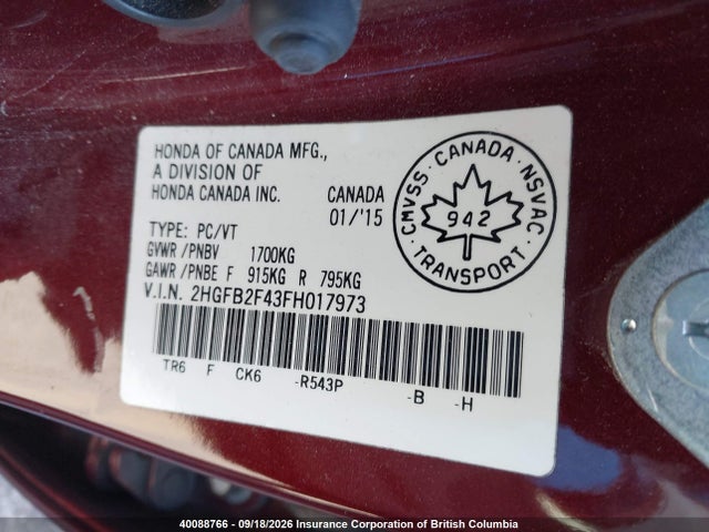 2HGFB2F43FH017973 Honda Civic