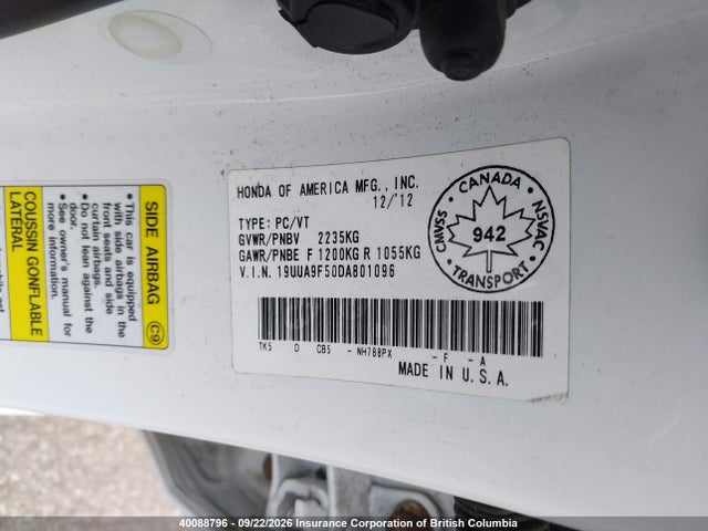 Auction sale of the 2013 Acura Tl, vin: 19UUA9F50DA801096, lot number: 40088796