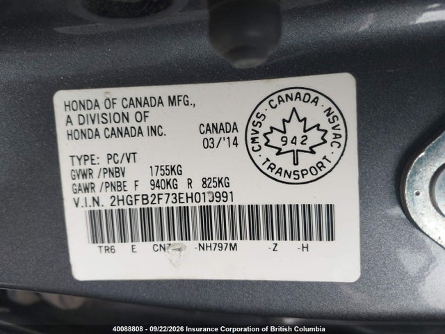 Honda Civic 2014 2HGFB2F73EH019991 Image 9
