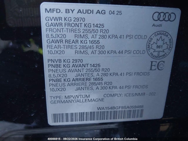 Aukcja sprzedaży 2025 Audi Q6 E-tron Progressiv, vin: WA154BGF9SA059488, numer aukcji: 40088815