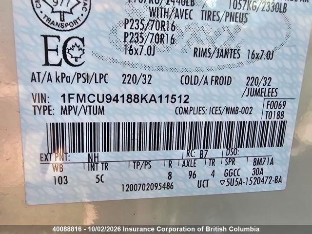 Продажа на аукционе авто 2008 Ford Escape Limited, vin: 1FMCU94188KA11512, номер лота: 40088816