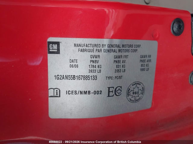 Aukcja sprzedaży 2006 Pontiac Pursuit Gt, vin: 1G2AN55B167885133, numer aukcji: 40088822