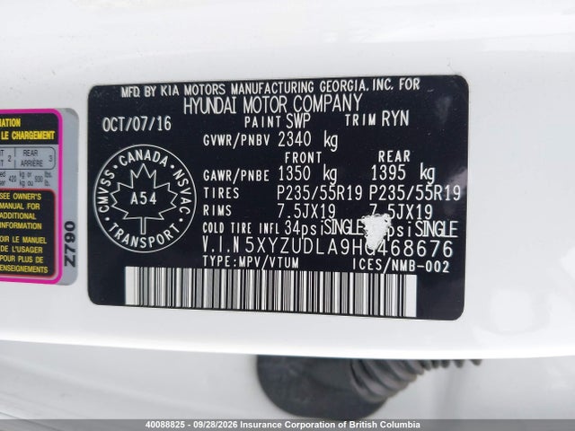 Auction sale of the 2017 Hyundai Santa Fe Sport 2.0t Limited, vin: 5XYZUDLA9HG468676, lot number: 40088825
