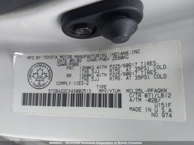 Продаж на аукціоні авто 2004 Toyota Sienna Xle/xle Limited, vin: 5TDBA22CX4S002513, номер лоту: 40088843
