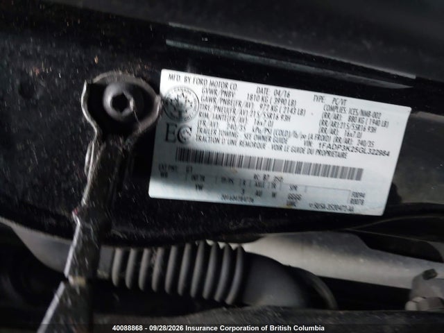 40088868 :رقم المزاد ، 1FADP3K25GL322984 vin ، 2016 Ford Focus مزاد بيع